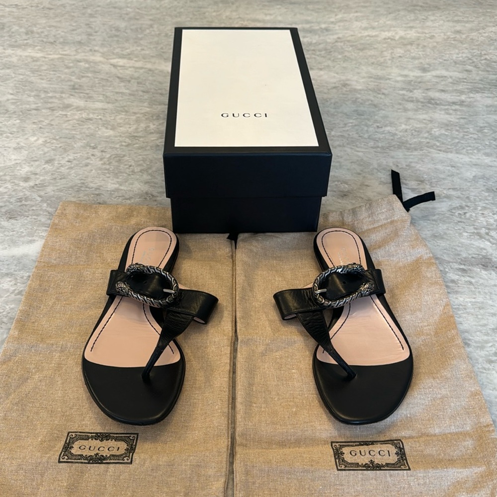 Gucci Dionysus Leather Sandal Silver/Pewter Hardware